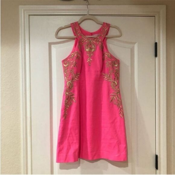 Lilly Pulitzer gold embroidered shift dress size 2 - Picture 1 of 8